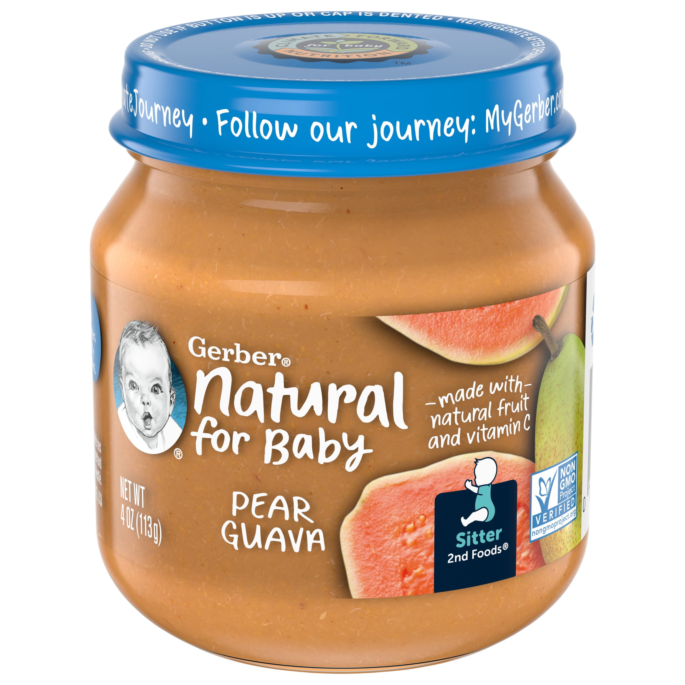 Gerber Natural Stage 2 Baby Food, Pear Guava, 4 oz Jar (10 Pack)