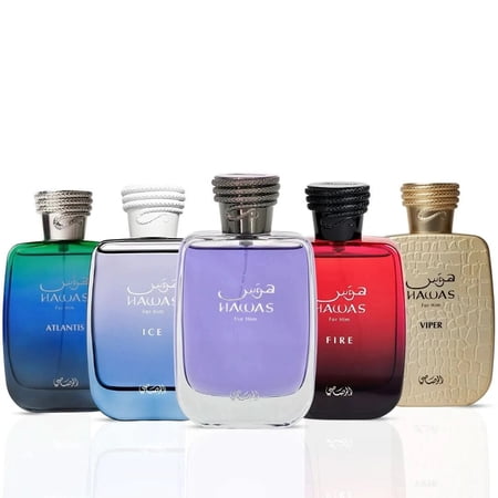 Hawas Hawas Ice Hawas Fire Hawas Viper & Hawas Atlantis Eau de Parfum Sprays 100ml (3.4 oz) by Rasasi(Hawas Men Collection)