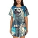 thumbnail image 1 of Balery Starry Sky Cloud Bulldog Conjunto de Pijama para Mujer con Estampado, Dos Piezas de Manga Corta y Shorts, Ropa de Dormir Suave con Cuello Redondo y Bolsillos-Small, 1 of 6