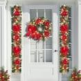 thumbnail image 5 of 24" Christmas Wreath for Front Door, Artificial Battery Operated Holiday Xmas Wreath with Red Flowers, Ribbon, Berries & Ornaments, Red Gold, 5 of 7