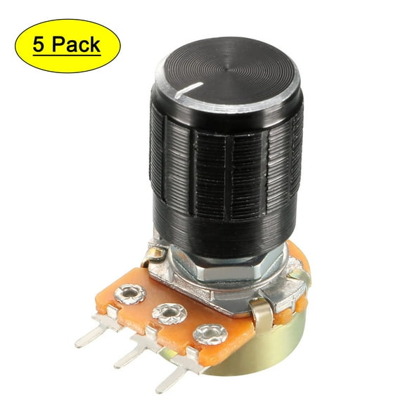 Uxcell 5 packs Variable Resistors Single Turn Rotary Carbon Film Taper Potentiometer