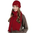 thumbnail image 5 of OWUUcdse Women's Hat & Scarf Sets, Thermal Two Pieces Soft Knitted Winter Beanie and Scarf Red Size One Size, 5 of 6