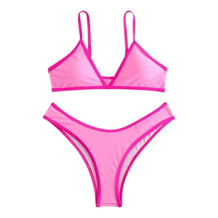 UTSJKR Savings Womens High Waisted Bikini Sets Sporty Color Block Cheeky High Cut Swimsuits Two Piece Bathing Suit Pink S