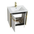 thumbnail image 4 of Fine Fixtures Oakville 24 in. W x 18 in. D x 33 in. H Wall Mounted Bathroom Vanity in Mild Grey Oak with White Ceramic Sink - Satin Brass hardware, 4 of 8