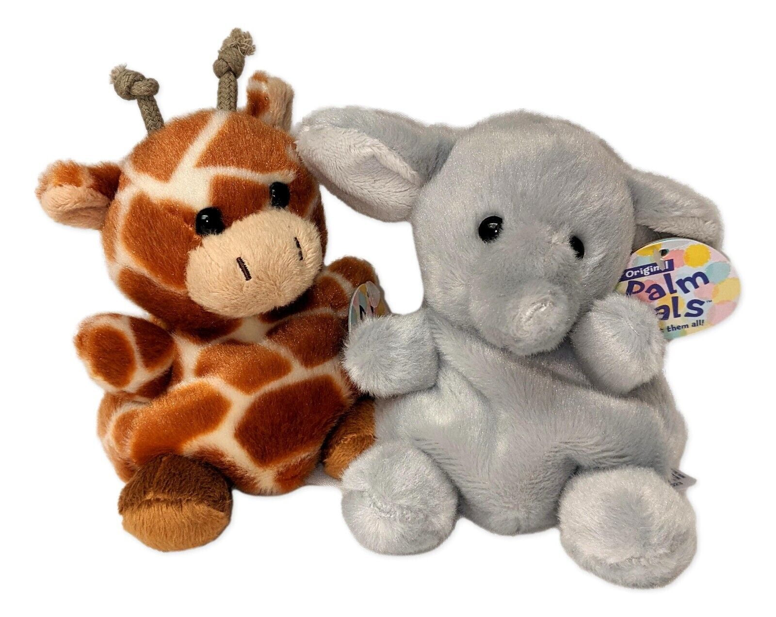Set of 2 SAFARA GIRAFFE & STOMPS ELEPHANT Palm Pals 5" Animal Plush ...