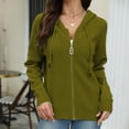 thumbnail image 5 of Pxxlle Knit Hoodie Sweater for Women Zip Up Sweatshirts Casual Long Sleeve Hooded Sweatshirt Solid Color Fall Winter Hooded Sweaters Army Green S, 5 of 10