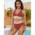 thumbnail image 2 of YourLovely Women High Waisted Bikini Sets Tummy Control Swimsuits Color Block Two Piece Drawstring Bathing Suit, 2 of 5