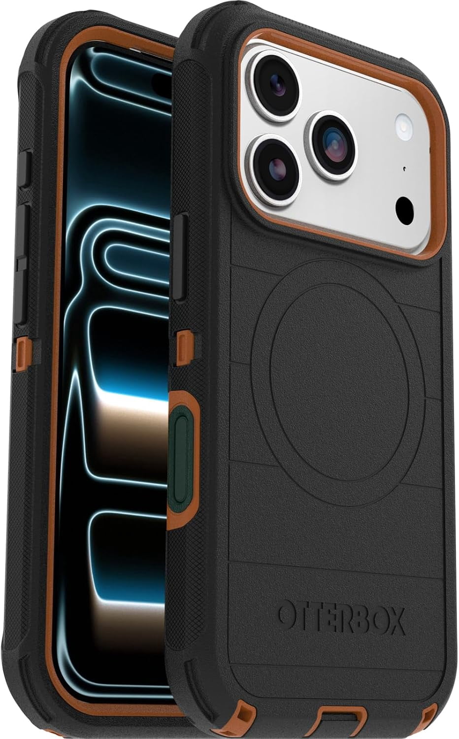 OtterBox iPhone 17 Pro (Only) Bundle: Defender Series Case & Screen Protector - Black Chateau (Black & Orange) - Case Only - Snaps on MagSafe - Tough - Rugged & Durable