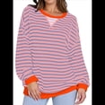 thumbnail image 2 of Sudaderas A Rayas para Mujer, Camisetas de Larga con Cuello Redondo de Gran Tamaño, Jersey Y2K, Ropa de Moda de Otoño Amarillo Anaranjado L, 2 of 8