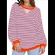 thumbnail image 2 of Sudaderas A Rayas para Mujer, Camisetas de Larga con Cuello Redondo de Gran Tamaño, Jersey Y2K, Ropa de Moda de Otoño Amarillo Anaranjado L, 2 of 8