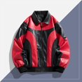 thumbnail image 6 of HOOMEUMY Mens Patchwork Faux Leather Jacket Workout Drop Shoulder Clothes Fashion 2025 Trendy Colorblocked Coat Turndown Collar Design Zipper Biker Motorcycle Streetwear Jacket Casual Red M, 6 of 8