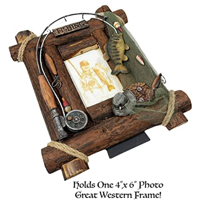 Urbalabs Western Hunter Fisher 4x6 Fishing Life Cowboy Picture Frame Desk  Photo Frame Country Decor Picture Box 4 x 6 Rustic Gifts Farmhouse  Picture Frames Standing Elaborate Picture Frame 
