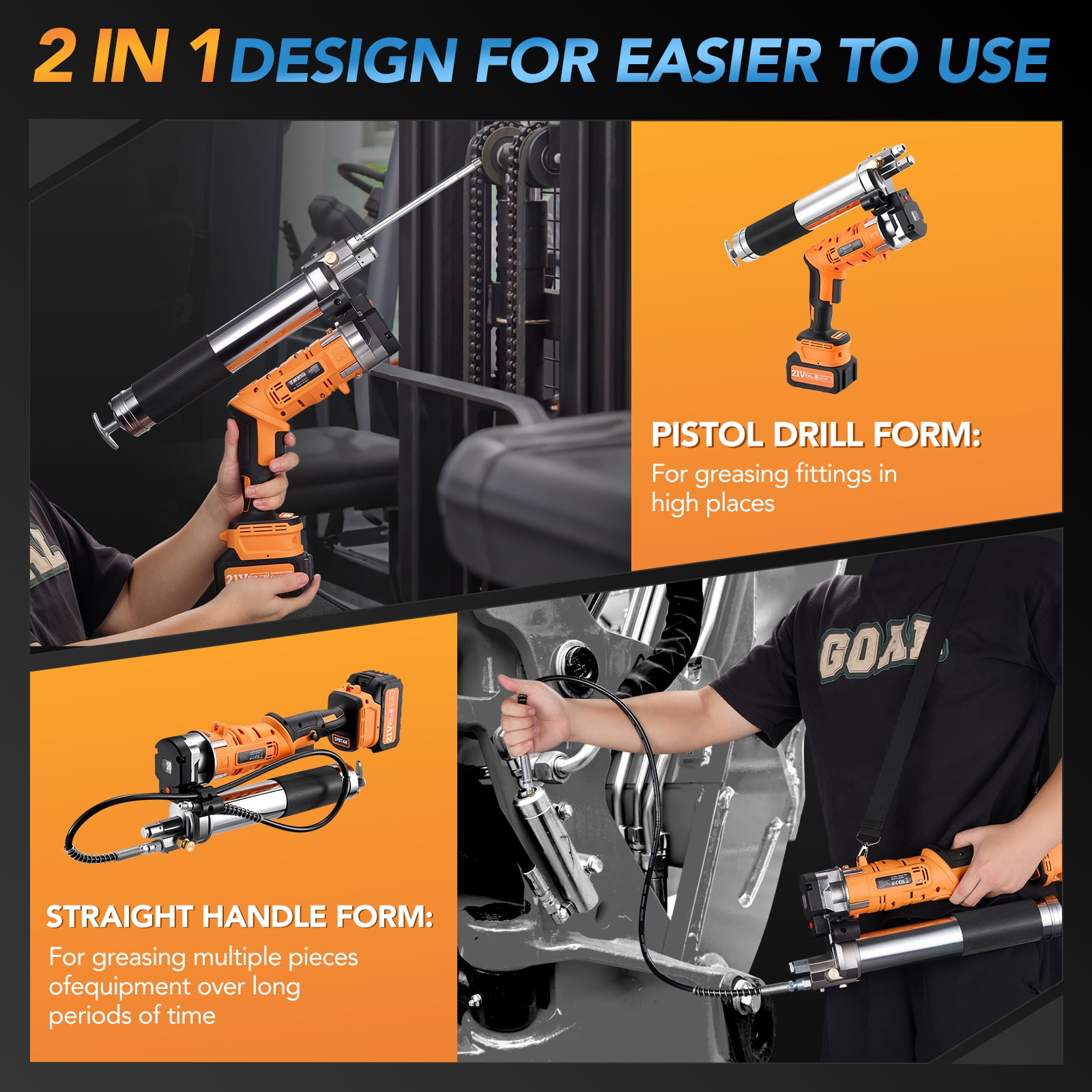 SPBTAR Cordless Grease Gun, 12000 PSI 2-in-1 Electric Grease Gun Kit with 2 * 4.0AH Batteries and Charger, 40” Hose & LED Light for Tractors, Trailers, and Machine Maintenance