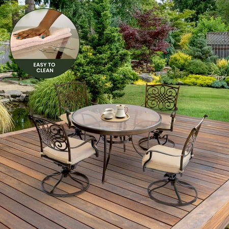 Hanover Traditions 5-Piece Dining Set in Tan with 47 in. Glass-top Table