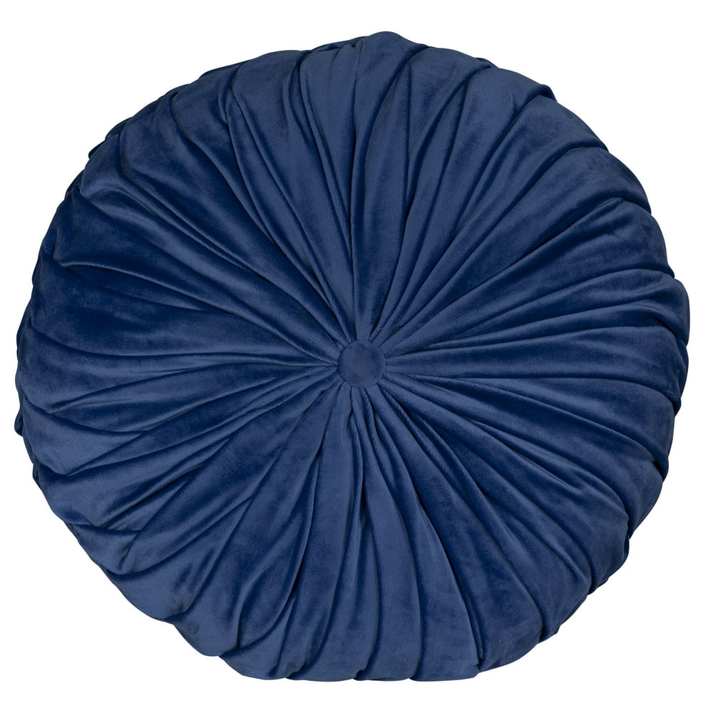 Stratton Home Decor Round Tufted Velvet Blue Pillow