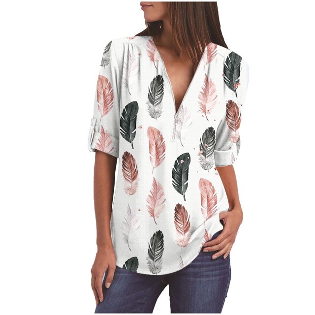 Pompotops Chemise Ample à Manches Longues pour Femmes avec Fermeture Éclair en Solde