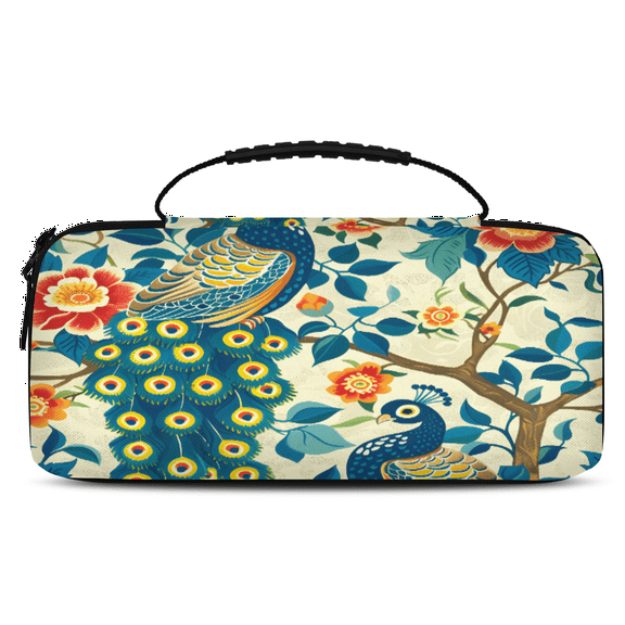 Herdesigns Peacock Carry Case Compatible with Nintendo Switch 2017 & Oled 2021, with 20 Game Card Slots, Peacock Flower Portable Travel Carrying Case Pouch for Accessories & Games