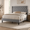 thumbnail image 1 of Zocalo Cama Matrimonial Tapizada con Cabecera Acolchada, Estructura de Metal con Listones de Madera, Soporte hasta 350 kg, Diseño Silencioso, 196 x 142 x 119.5 cm, Gris, 1 of 8