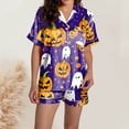 thumbnail image 4 of Ulitacool Womens Pajamas Halloween Short Sleeve Pumpkin Prints Sleepwear 2Pieces Pjs Set Bow Prints Butto Down Tops Shortss Notch Collar Shirt Shorts Nightwear Trend Outfits Yellow Xxl, 4 of 6