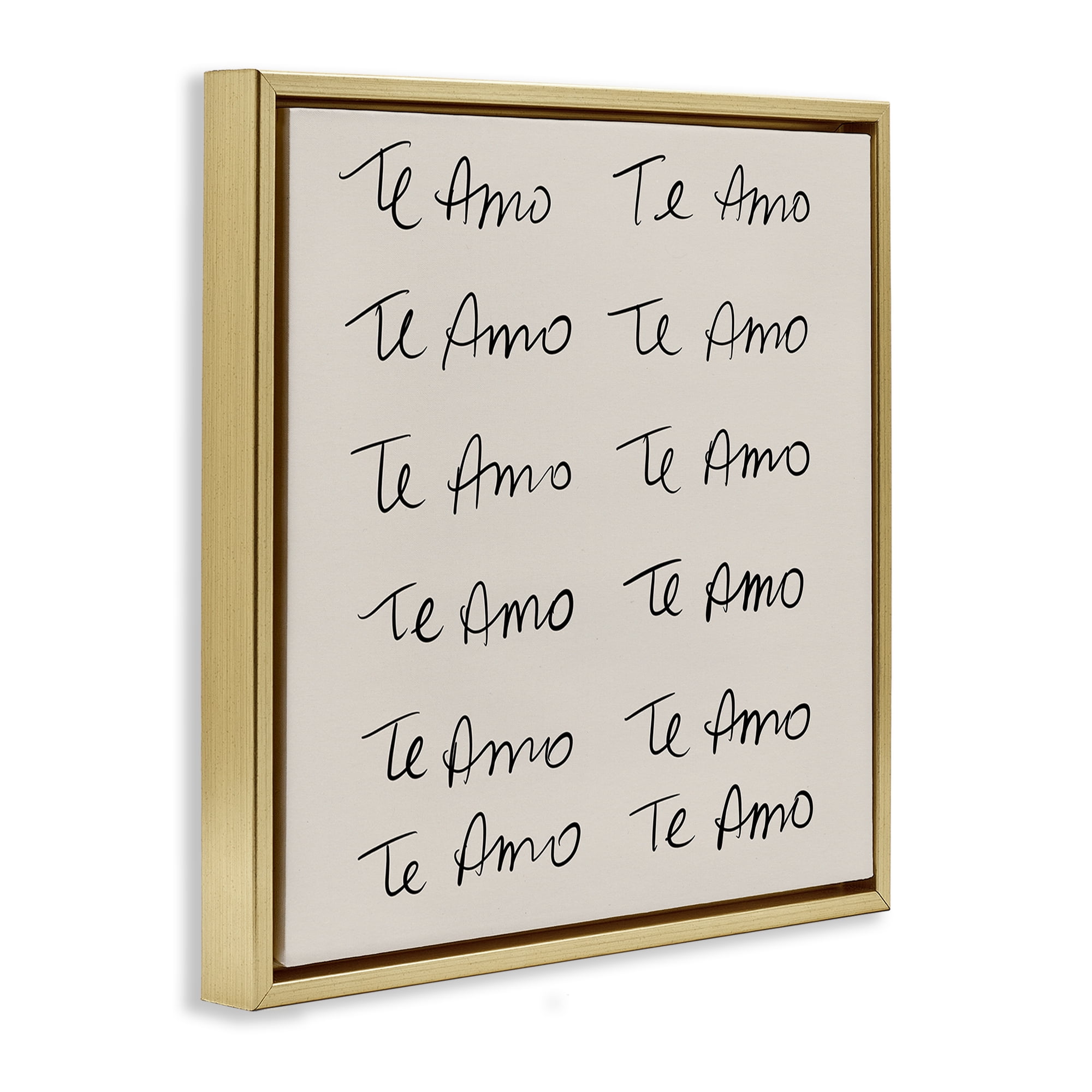 Stupell Industries Te Amo Repetitivo Inspirational Quotes & Sayings Drawing Gold Floater Framed Art Print Wall Art, 25 x 25
