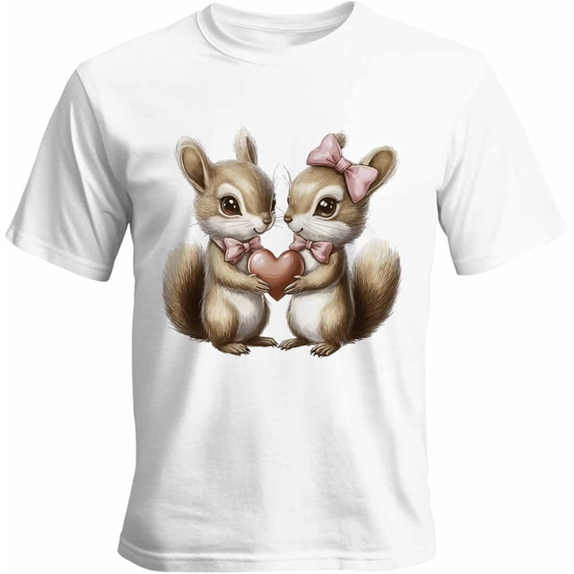 Camisetas casuales de manga corta con diseño de ardilla y corazones para hombre