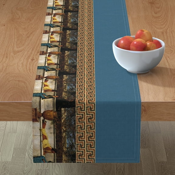 Table Runner Ancient John Atkinson Grimshaw Greek Border Blue Cotton Sateen