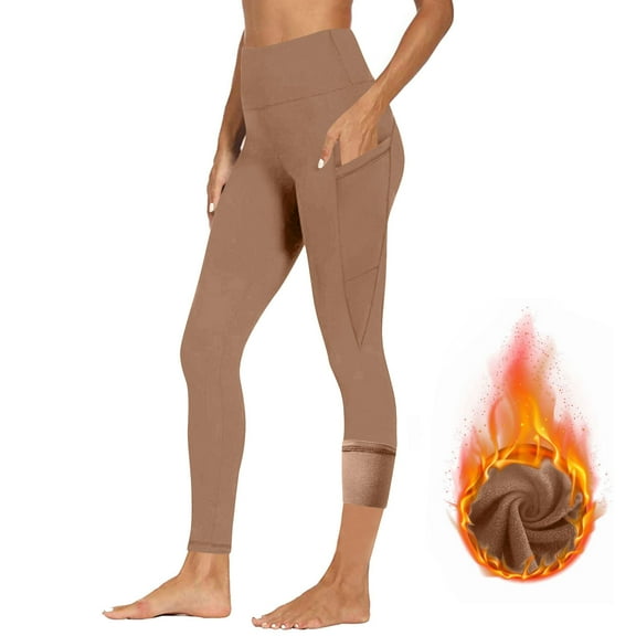 Perfectbot Women's Fleece Lined Yoga Leggings - High Waisted Workout Gym Tights with Pockets for Winter