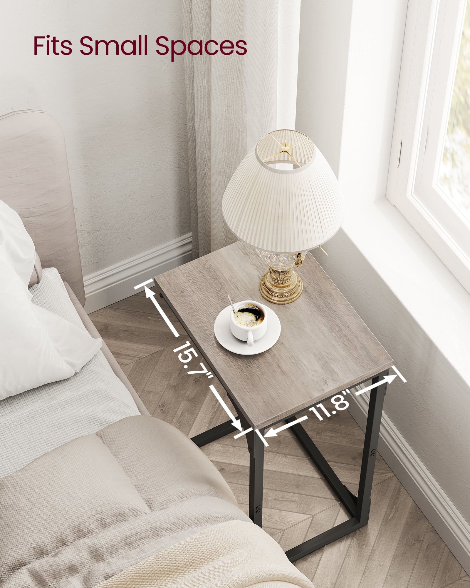 VASAGLE C-Shaped End Table Set of 2, Small Side Table for Couch, Sofa Table with Metal Frame for Living Room, Bedroom, Bedside, Greige and Black