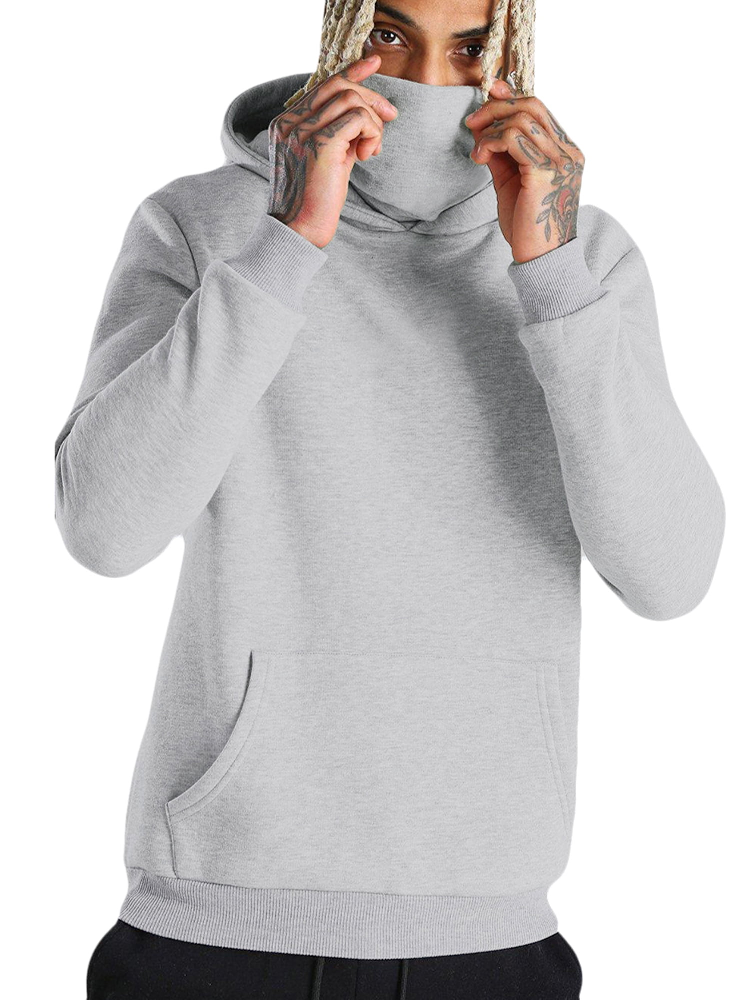 Heless Men Stitching Knitted Regular Fit Winter Warm Hooded Pullover Sweater