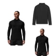 thumbnail image 3 of Men's Fitness Tops Elasticity Slim Fit Quarter Zip Long Sleeved Tops Black L, 3 of 8