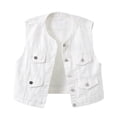 thumbnail image 3 of Frostluinai Denim Vest for Women Sleeveless Jean Vest Top Button Down Crewneck Casual Summer Western Waistcoat Distressed Washed Ripped Jackets with Pokcet, 3 of 10