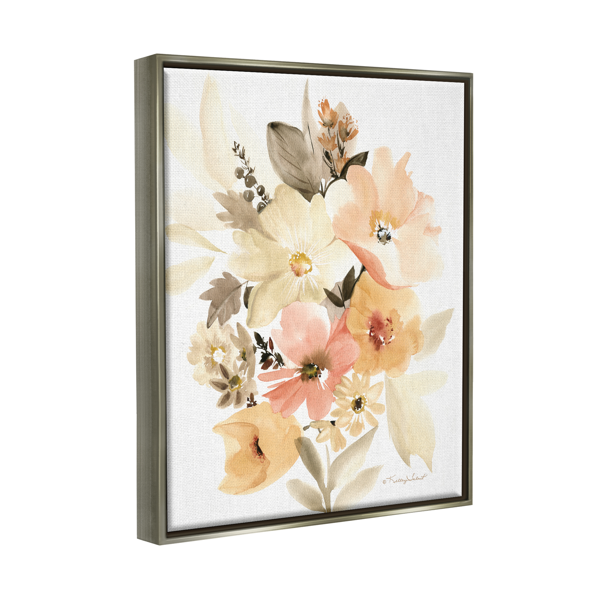 Stupell Industries Mixed Muted Bouquet Botanical & Floral Painting Gray Floater Framed Canvas Art Print Wall Art, 25 x 31