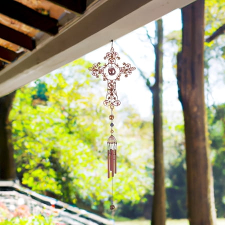 ICE ARMOR 33" Long Yellow Cross Wind Chime with Copper Gem