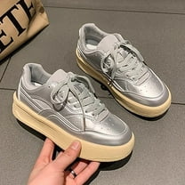 XIMIN Women's Platform Casual Fashion Retro Classic Gum Sole Sneakers Leather Low Top Tennis Shoes Lace Up Casual Walking Shoes Breathable Sneaker Trendy Walking Shoes