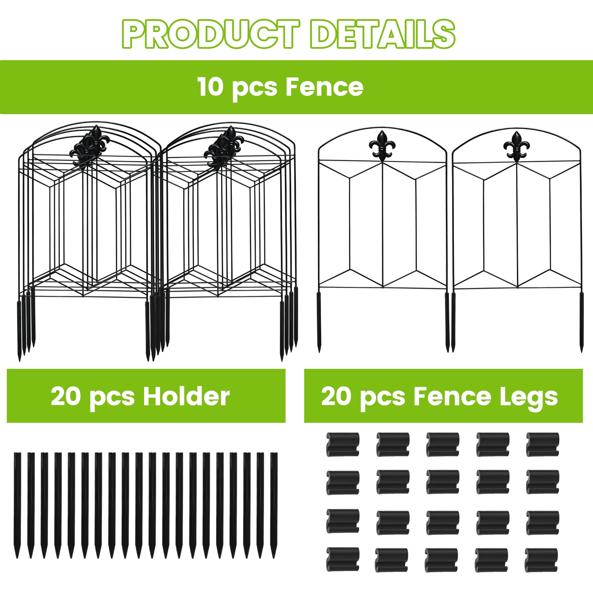 OHHANI Garden Fence, 10 Pack 21" H x 12.6" W Rustproof Metal Decorative Fence Panels, No-Dig Animal Barrier, Landscape Edging for Yard Patio Outdoor