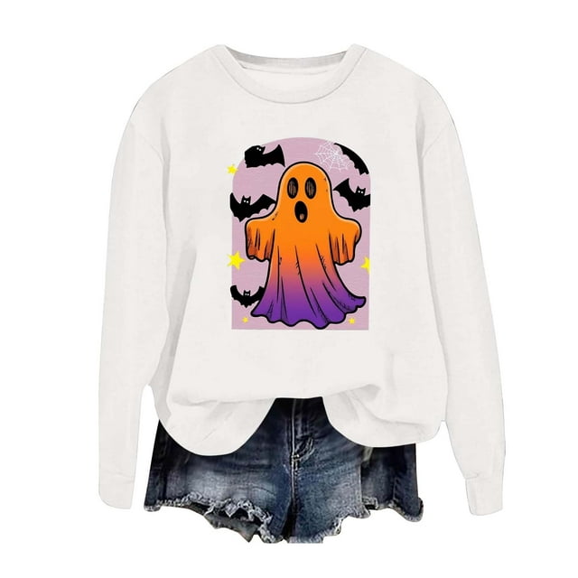 Chandail Sans Capuche d'Halloween pour Femme, Chandail Imprimé à Enfiler, Manches Longues Décontractées, Col Ras du Cou, Hauts de Mode d'Automne, Tenue de Détente Confortable