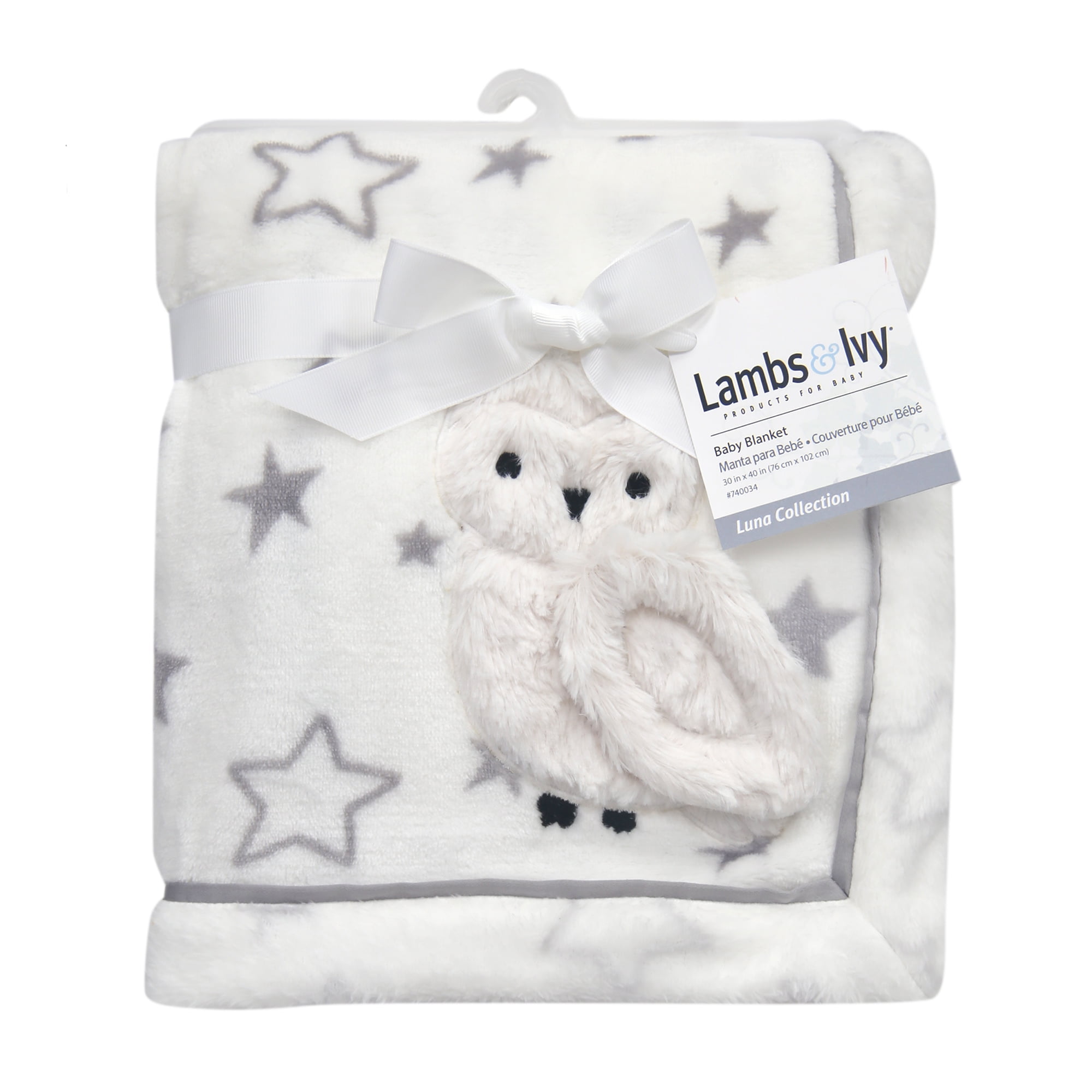 Lambs Ivy Luna Gray White Stars with Appliqued Owl Luxury Soft Baby Blanket Walmart