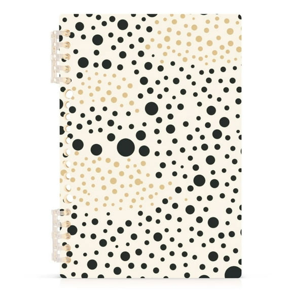 Spiral Journal Notebook Black and Beige Polka Dots College Ruled Notebook 8.3" x 5.7" A5 Lined Thick Paper Page