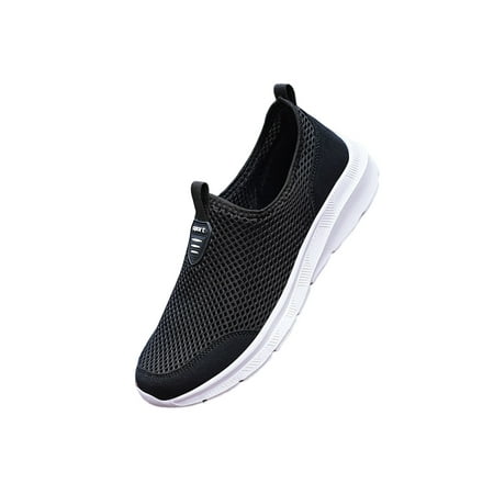 

Daeful Mens Casual Shoe Sport Walking Shoes Slip On Sneakers Men Fashion Breathable Mesh Flats Black And White 9.5