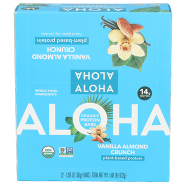 Aloha Organic Vanilla Almond Crunch Plant-Based Protein Bar 12 Pack Case 1.98 oz
