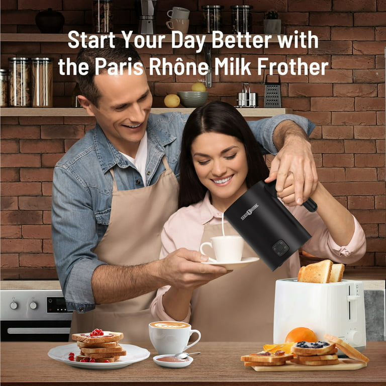 Milk Frother, 4-in-1 Electric Milk Steamer, Paris Rhone 10.1oz/300ml Milk Warmer, Milk Steamer for Latte, Cappuccino, Macchiato, Hot Chocolate, Black