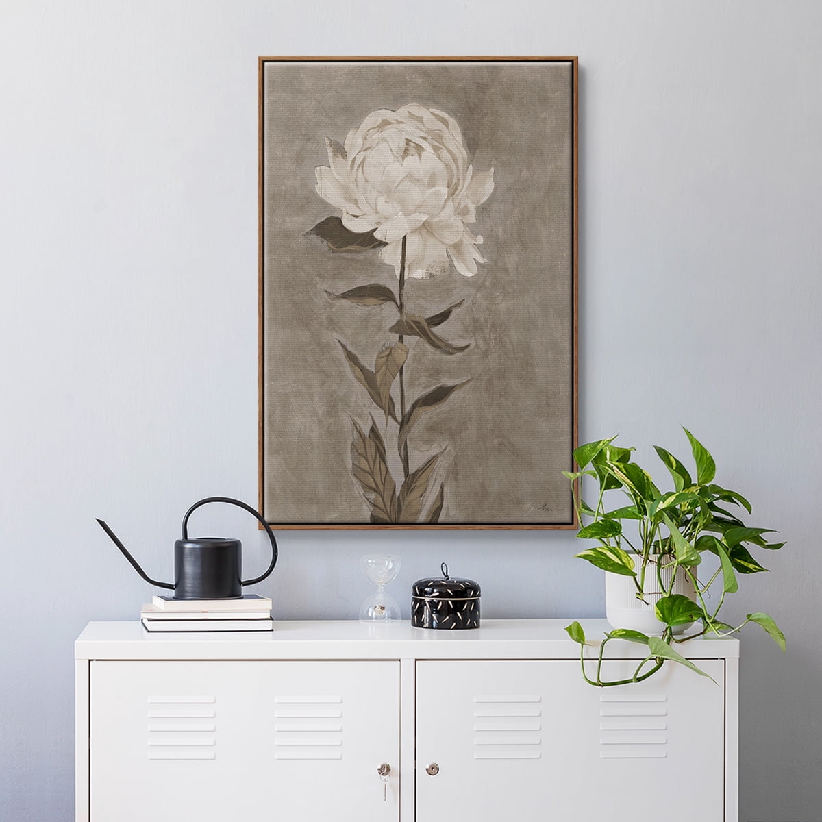 Pretty as a Peony I Framed Premium Gallery Wrapped Canvas - Ready to Hang - 17 x 25 - Walnut Floating Frame