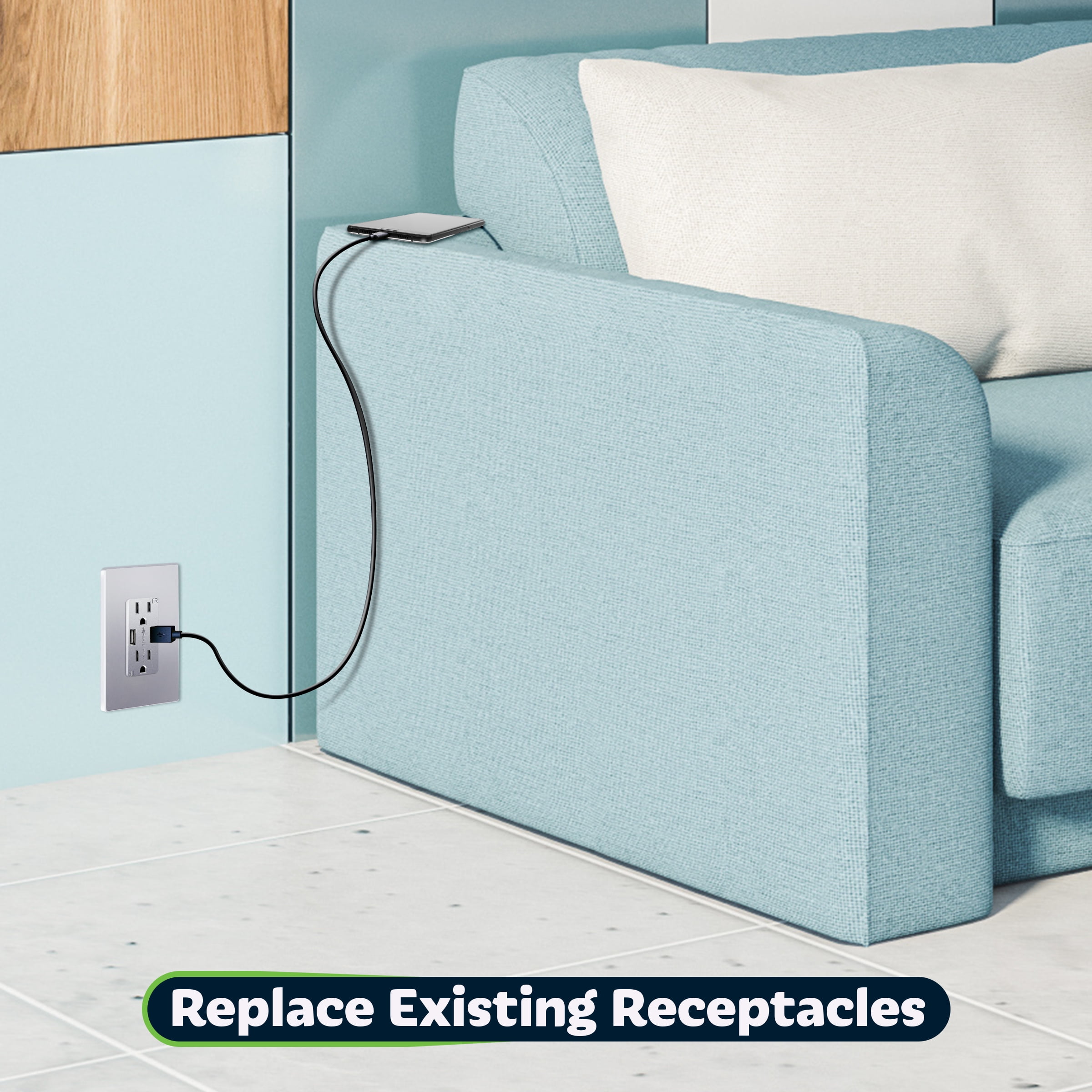 TOPGREENER USB Wall Outlet, High Speed Charger, Tamper-Resistant Receptacles, Compatible with iPhone, Samsung Galaxy, LG, HTC, UL Listed, Silver