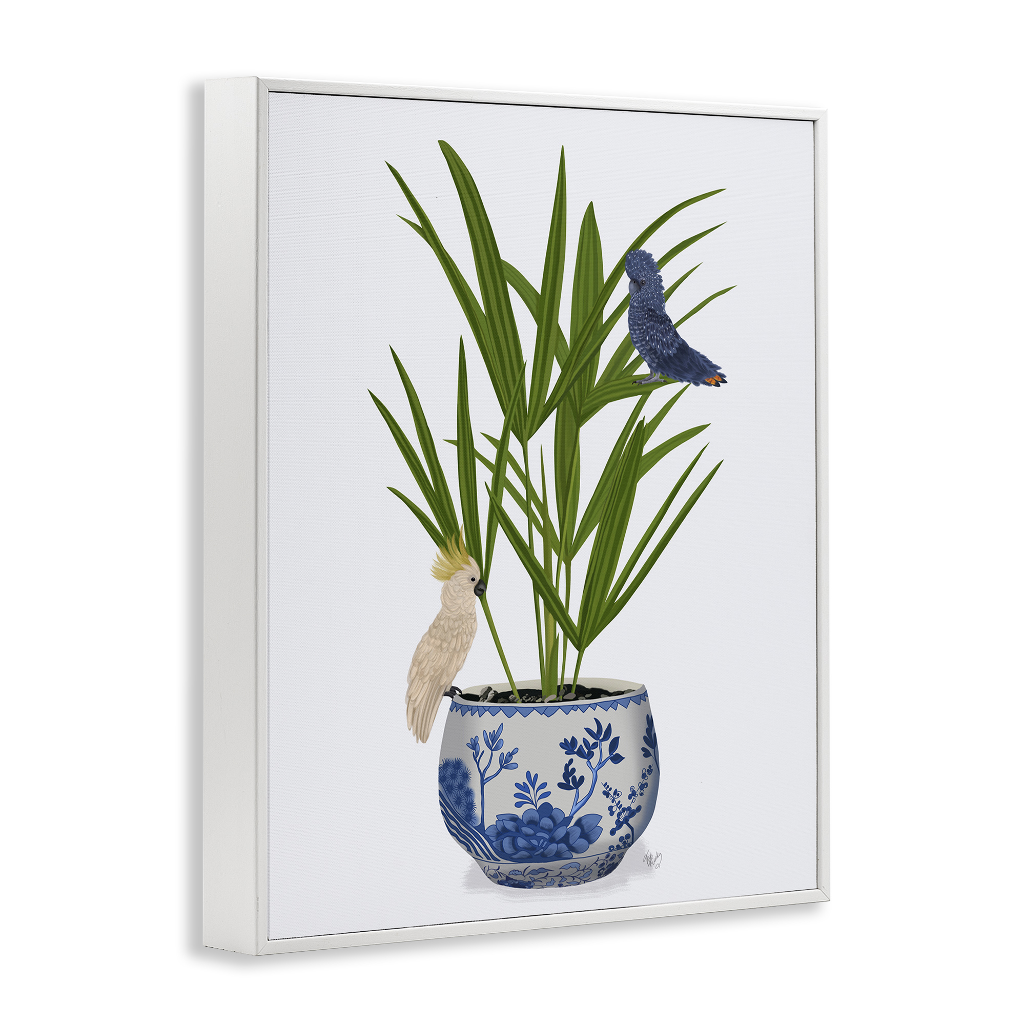 Stupell Industries Cockatiels on Planter Botanical & Floral Painting White Framed Art Print Wall Art, 11 x 14