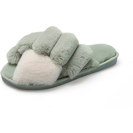 

PIKADINGNIS Women Slippers Cross Band Fuzzy Breathable Sandal Soft Warm Slip-On Slipper Indoor Outdoor Shoes