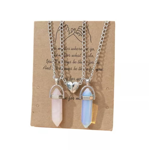 HOOUN Couple Magnetic Necklace Heart Pendant Magnet Attracts Jewelry Gifts Geometric-Pink-Blue