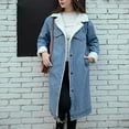 thumbnail image 4 of Drses Women's Sherpa Lined Long Denim Jacket with Removable Faux Fur Collar, 4 of 9