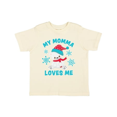 

Inktastic Polar Bear My Momma Loves Me in Santa Hat with Snowflakes Gift Toddler Boy or Toddler Girl T-Shirt
