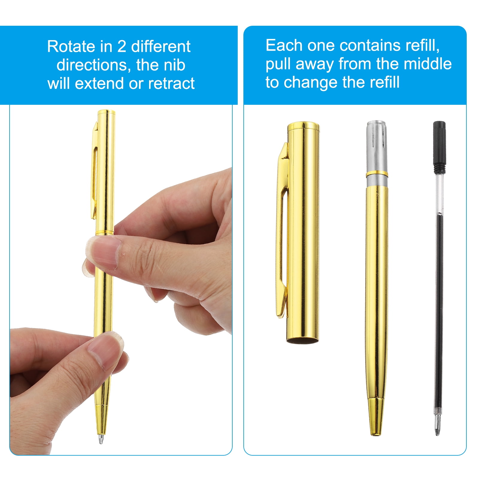 Uxcell Ballpoint Pens Bulk, 100pcs Retractable Metal Black Ink Stamping Writing Pens for Wedding, Office, Gold Tone