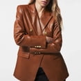 thumbnail image 2 of ASFGIMUJ 2022 Women'S Autumn And Winter Double Lapel Long Sleeved Casual Leather Jacket Brown L, 2 of 9